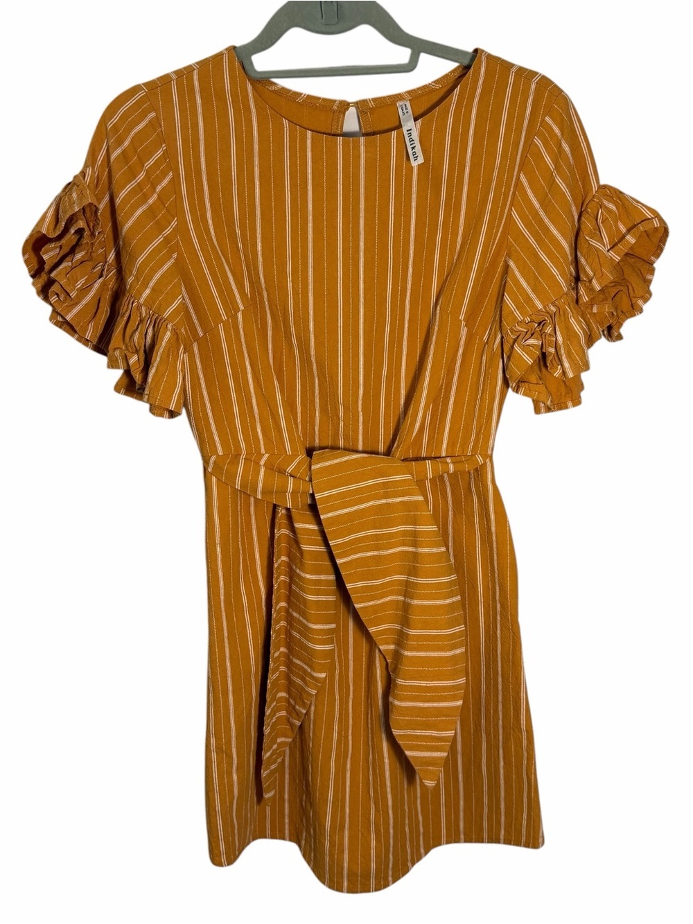 Mustard Stripe Ruffle Sleeve Dress - Picture 2 of 4
